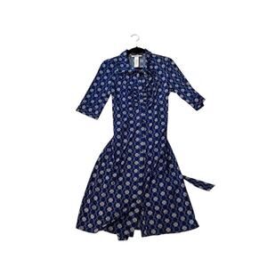 Laundry by Design Shirt Dress Women's 12 Bali Blue Printed Half Sleeve Belted